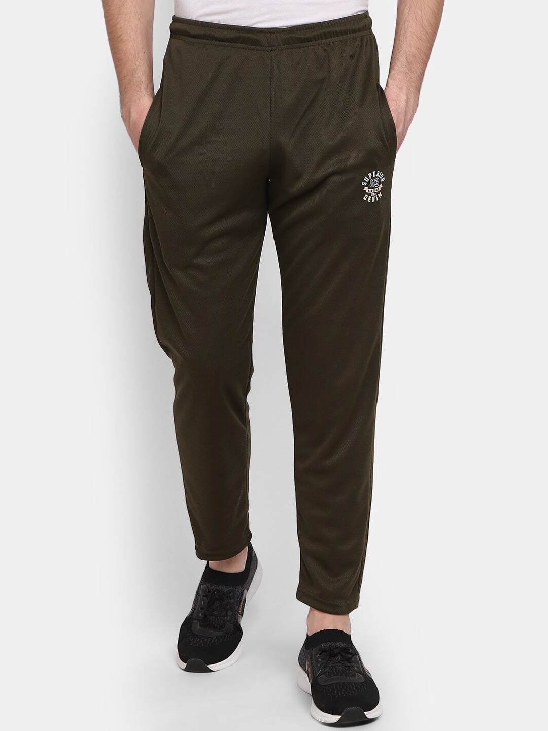

V-Mart Men Print Detailed Mid-Rise Track Pants, Olive
