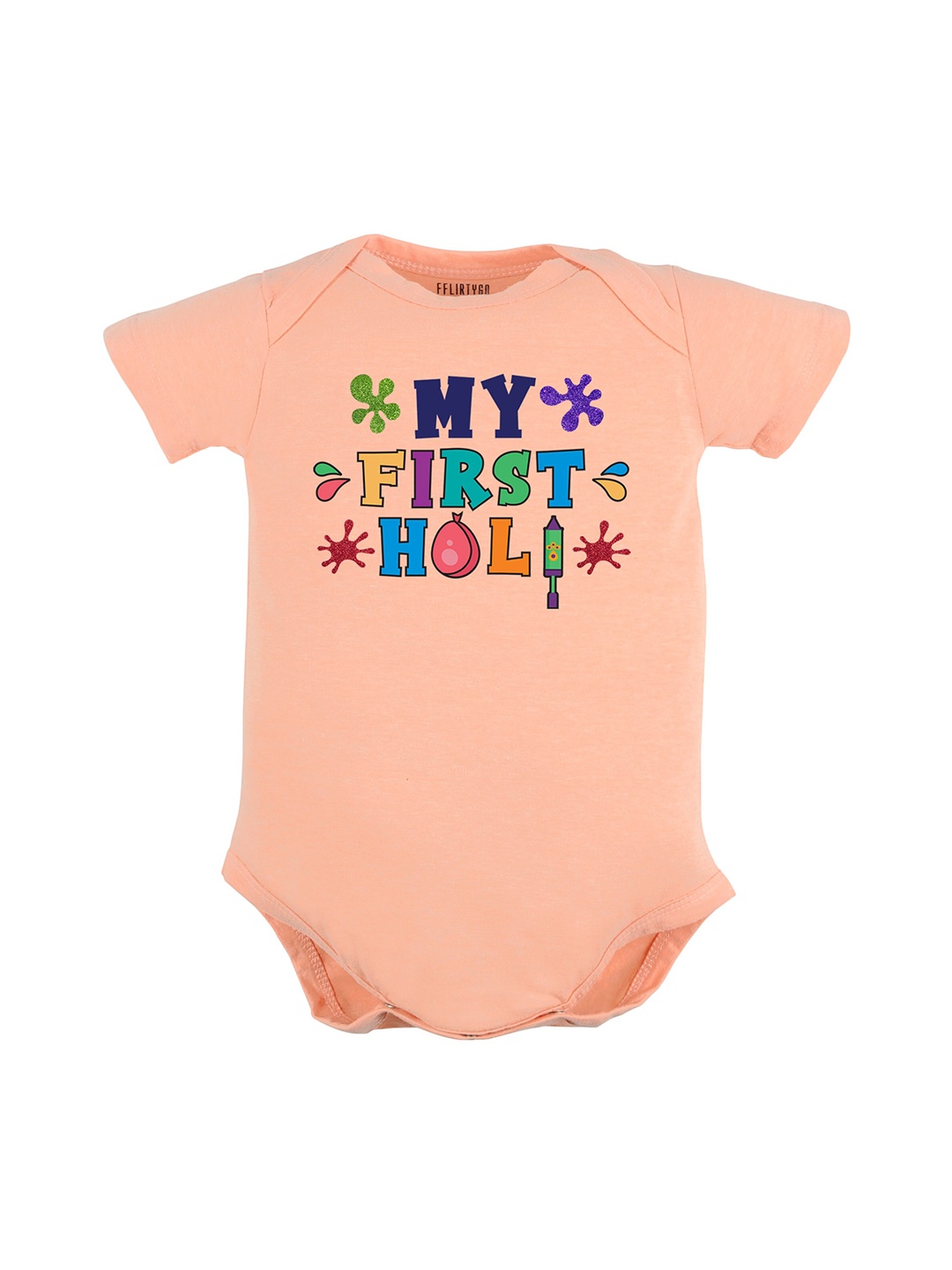 

FFLIRTYGO Kids Printed Pure Cotton Romper, Peach