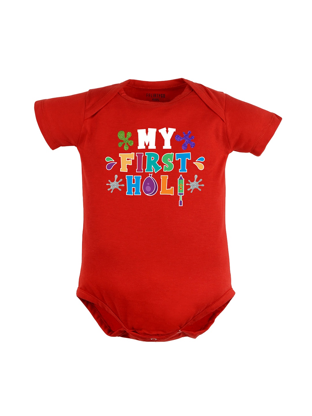 

FFLIRTYGO Infants Holi Printed Pure Cotton Bodysuit, Red