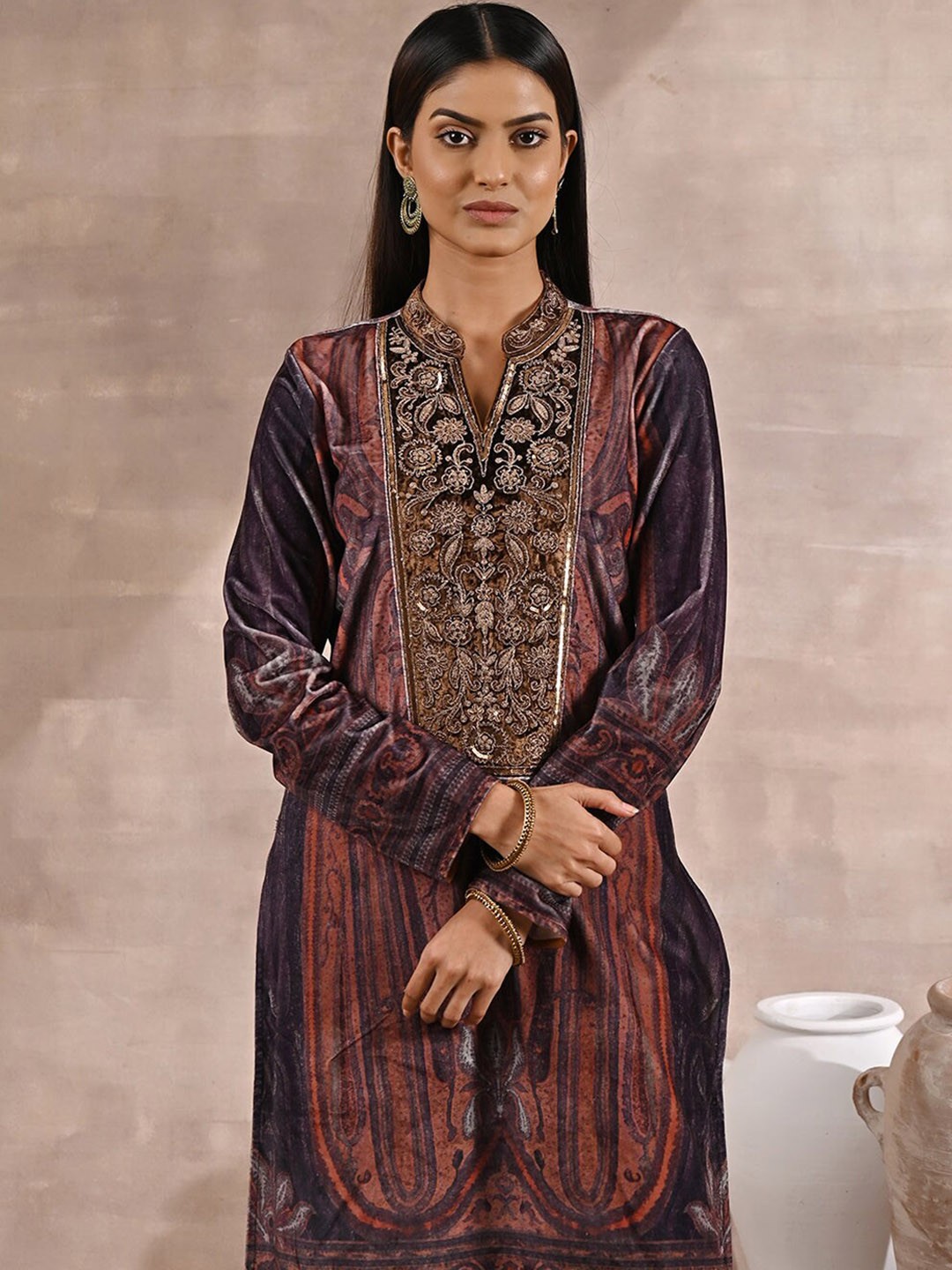 

Lakshita Women Plus Size Ethnic Motifs Yoke Design Mandarin Collar Kurta with Palazzo, Purple