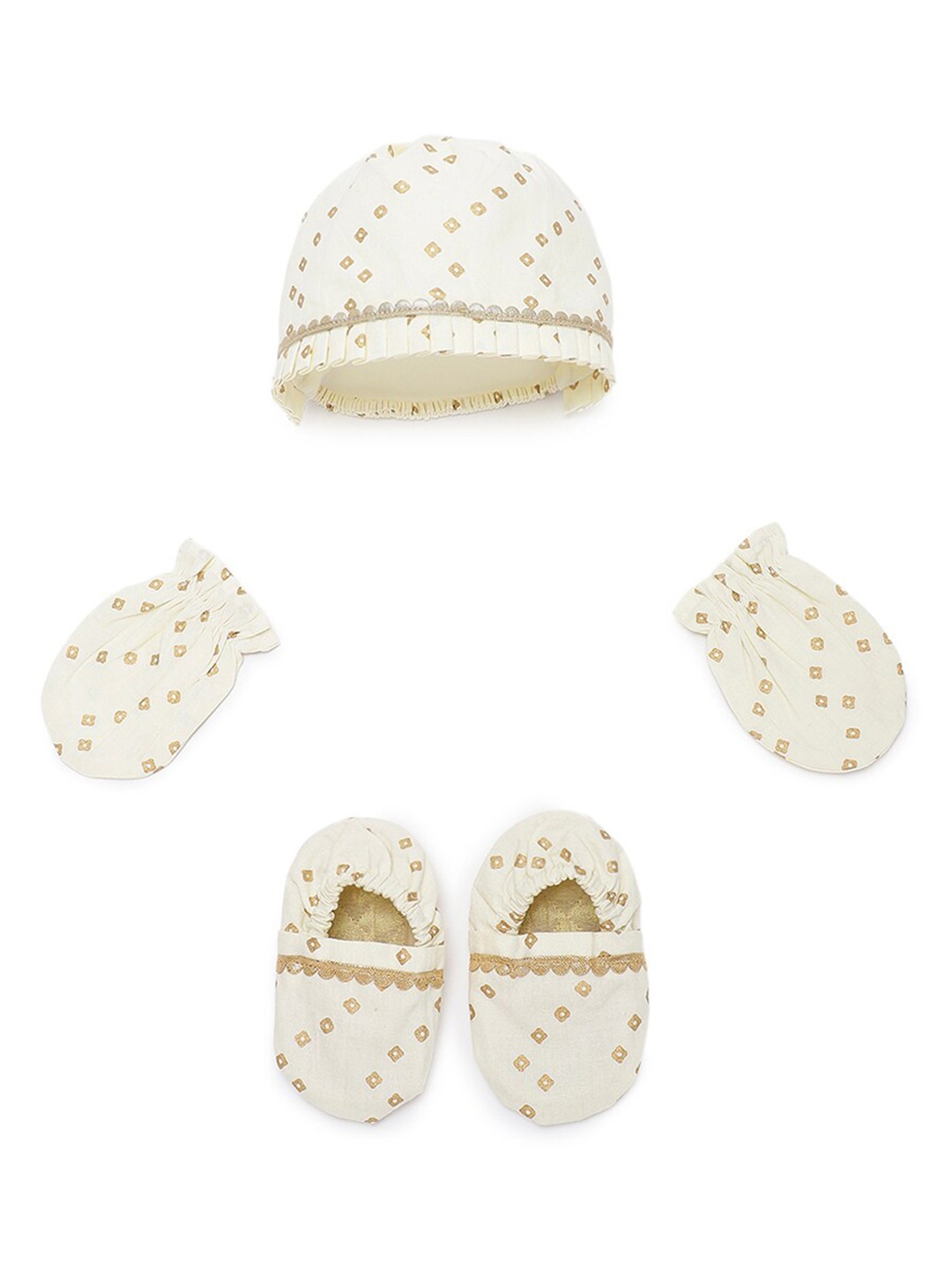 

Tiber Taber Infants Cotton Booties Mittens And Cap Set, Cream