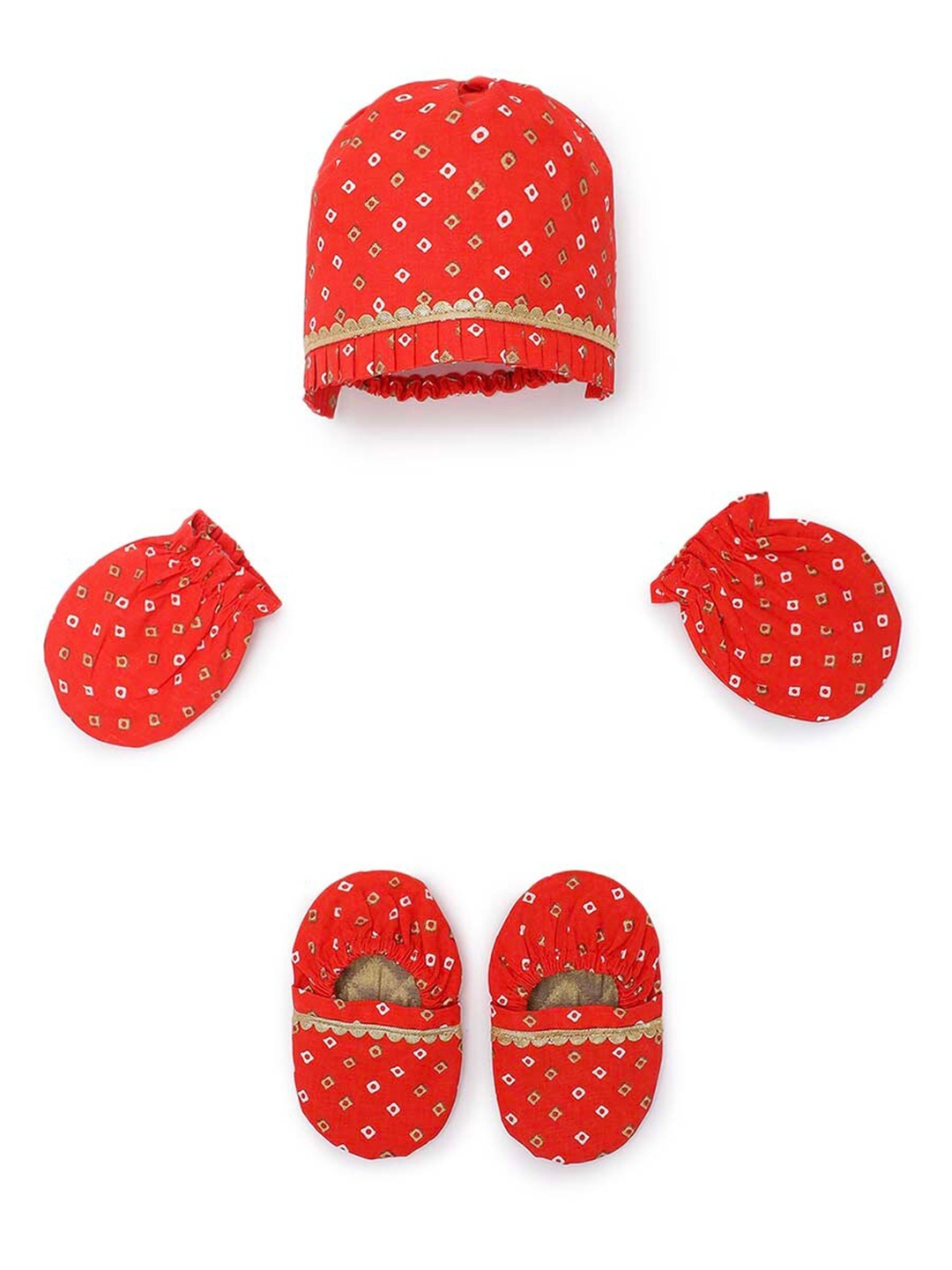 

Tiber Taber Baby Booties Mittens And Cap Set, Red