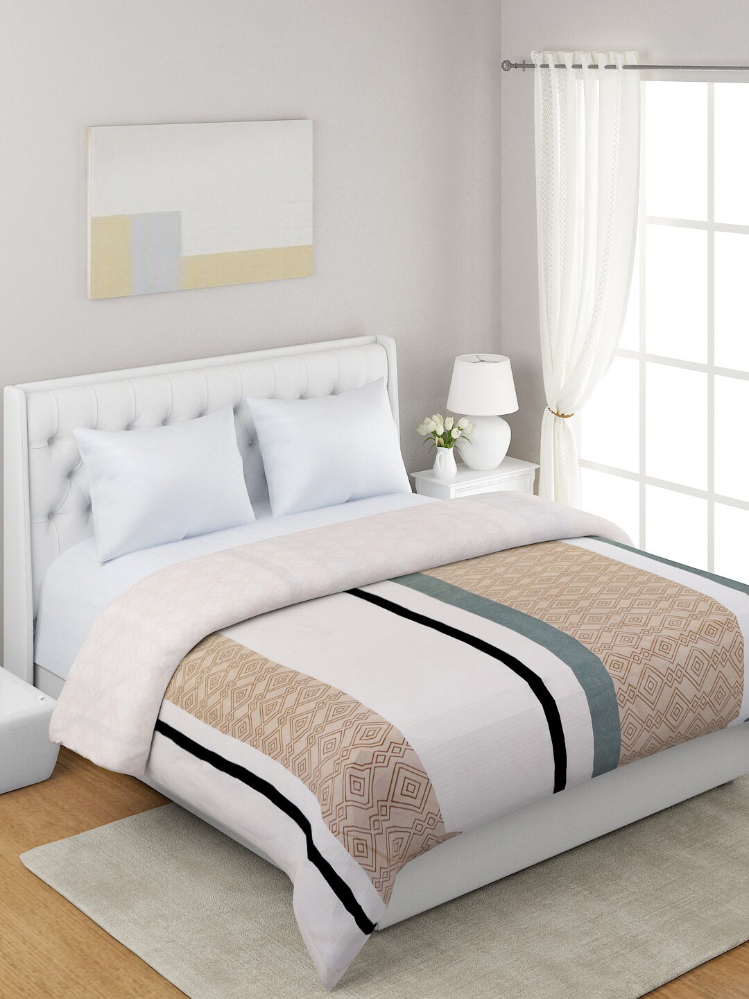 

A Homes Grace Taupe & Off White Striped Microfiber Summer 120 GSM Double Bed Dohar