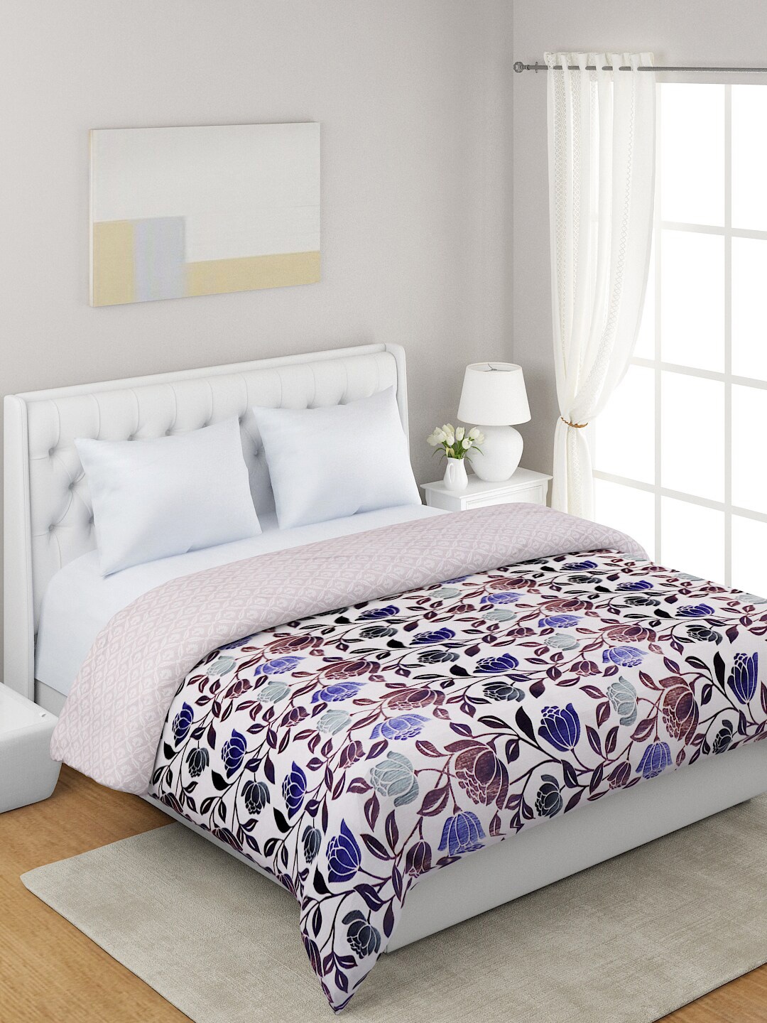 

A Homes Grace Blue & White Floral Microfiber Summer 120 GSM Double Bed Dohar