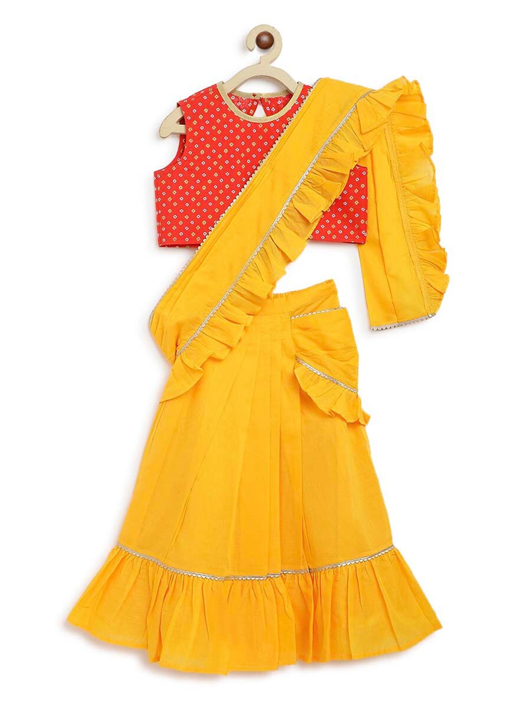 

Tiber Taber Girls Pure Cotton Ready To Wear Saree, Yellow