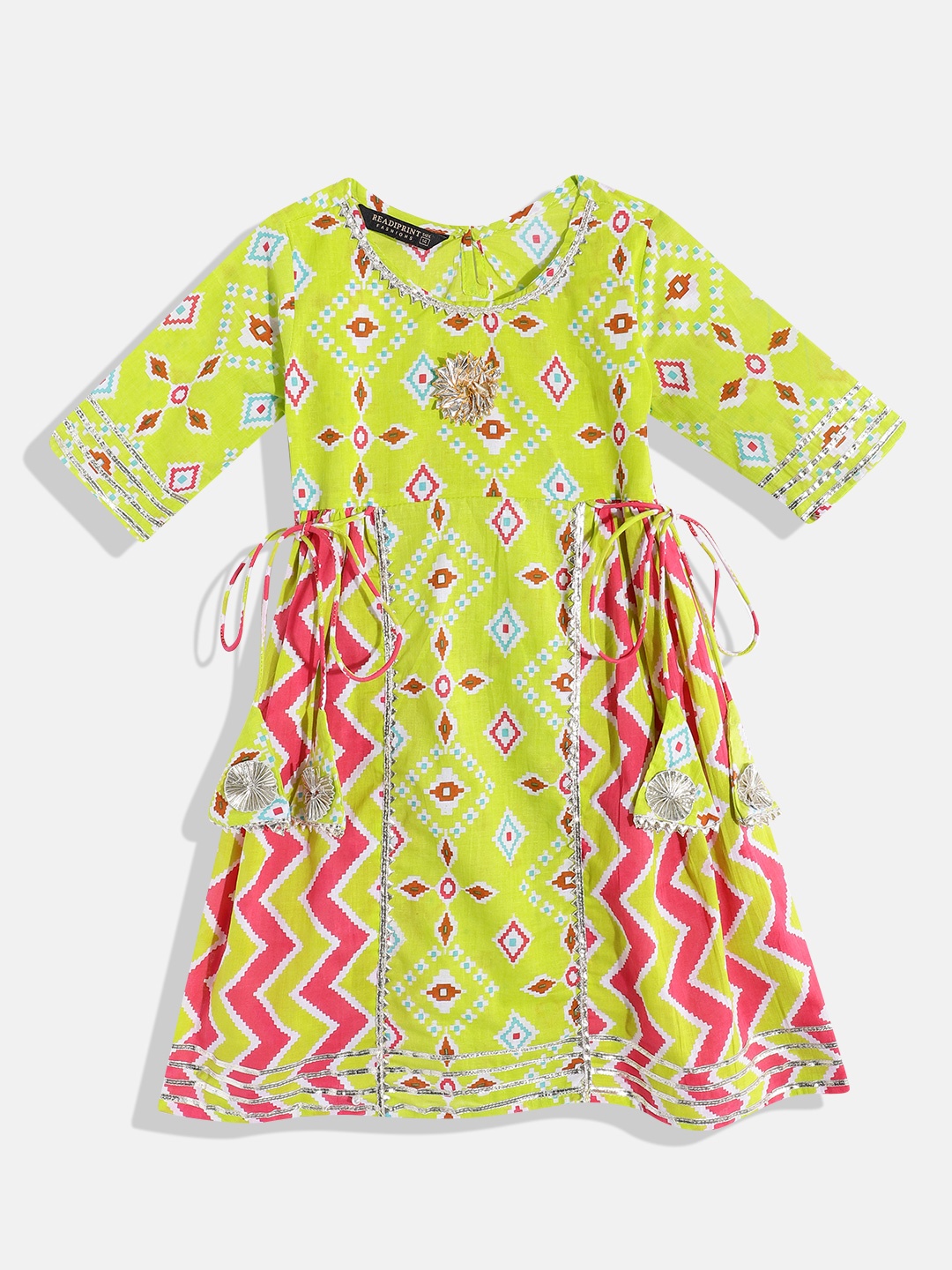 

Readiprint Fashions Girls Ethnic A-Line Cotton Maxi Dress, Lime green