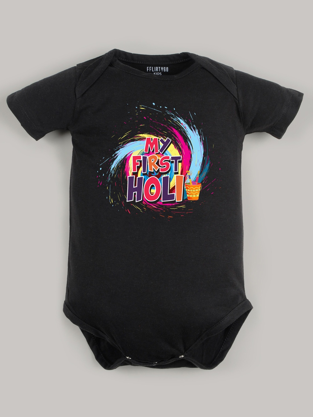 

FFLIRTYGO Infants Kids Printed Pure Cotton Romper, Black