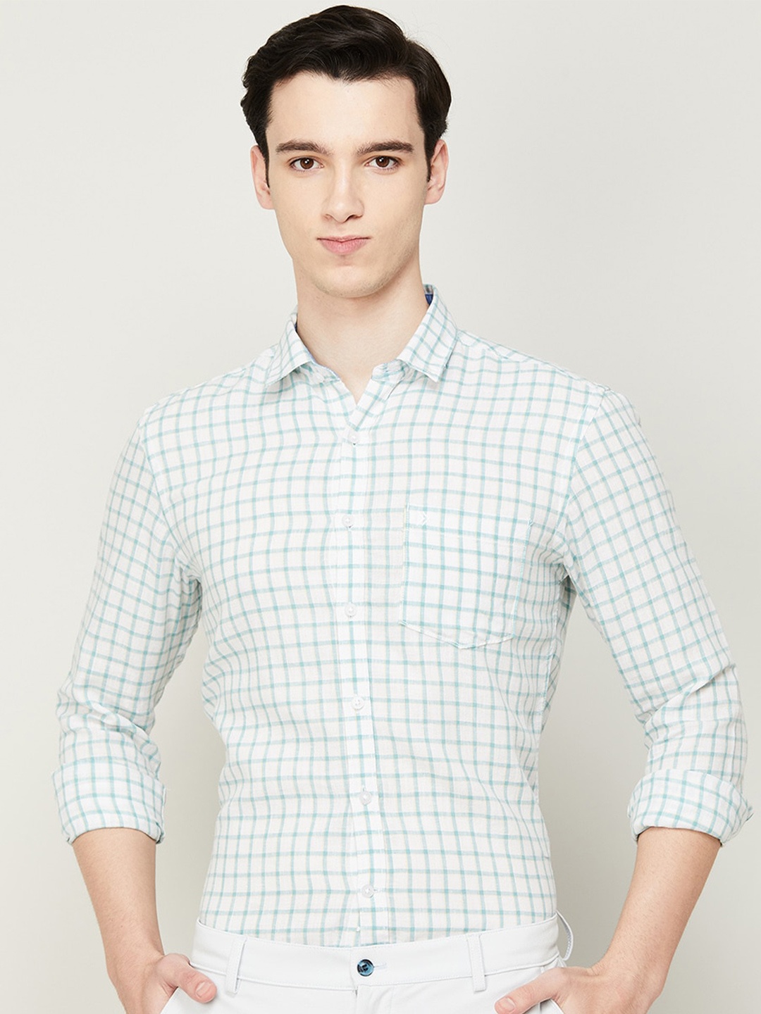 

CODE by Lifestyle Men Grid Tattersall Checks Cotton Casual Shirt, White