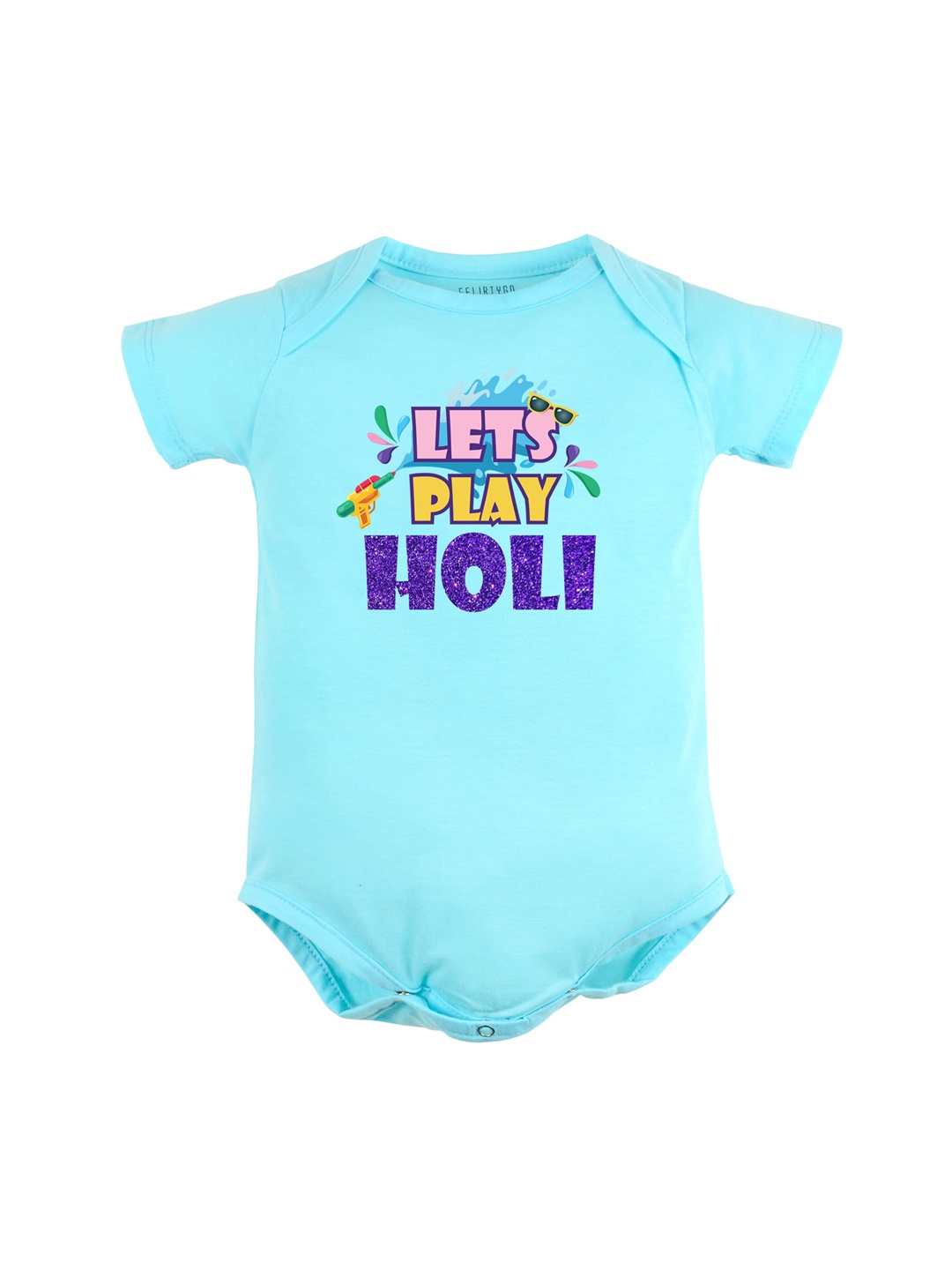 

FFLIRTYGO Infants Holi-Printed Cotton Romper, Turquoise blue