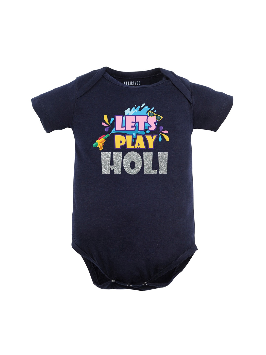 

FFLIRTYGO Infants Holi Printed Pure Cotton Romper, Navy blue