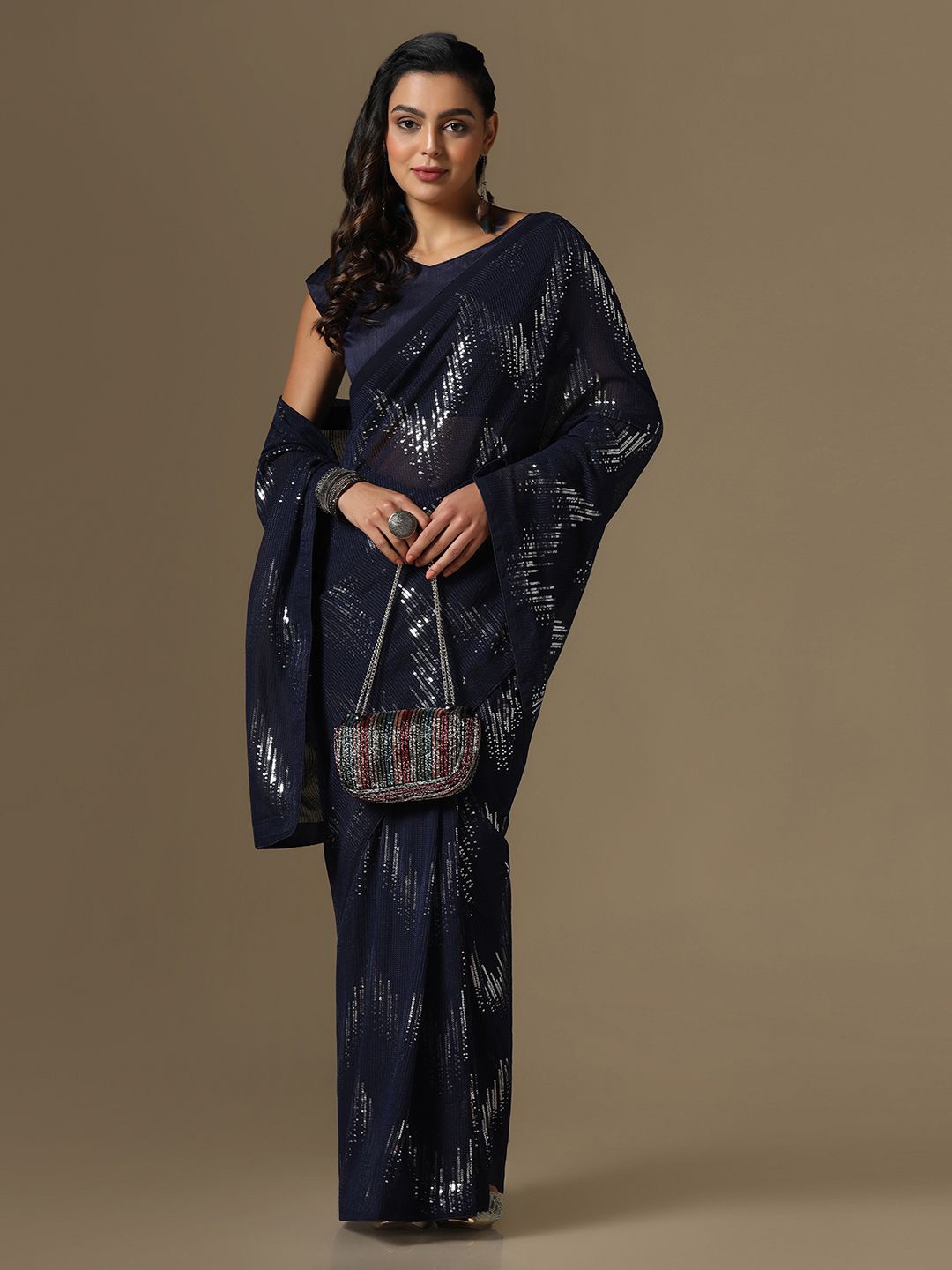 

Mitera Embellished Sequinned Saree, Blue