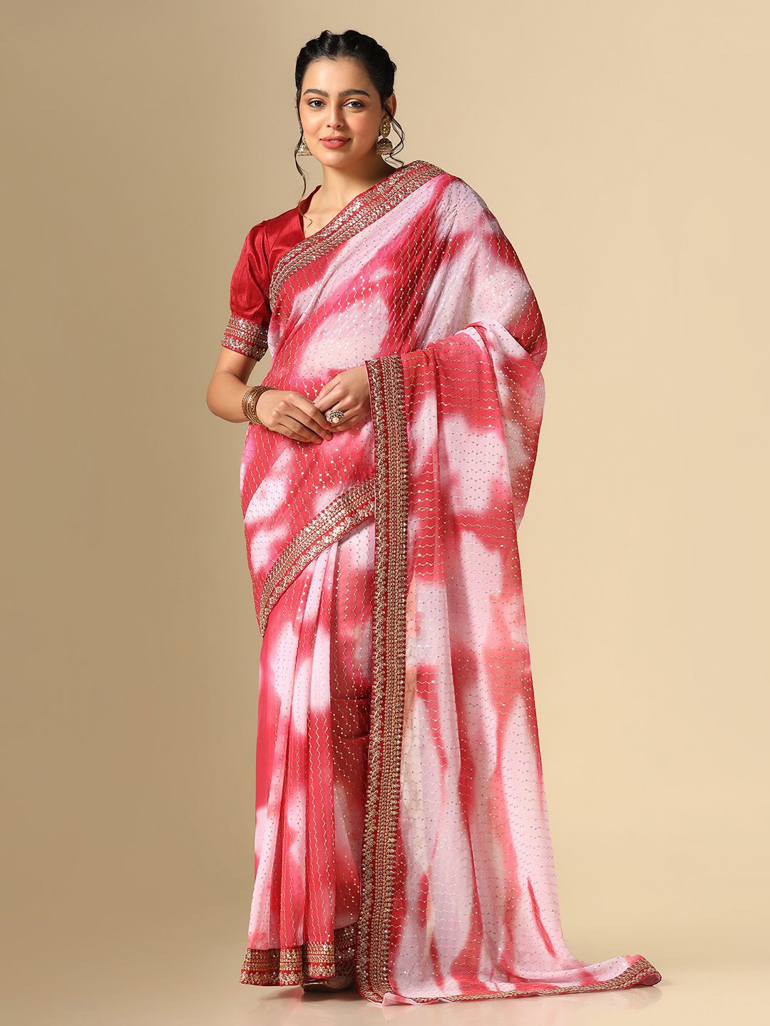 

Mitera Embellished Tie And Dye Saree, Pink