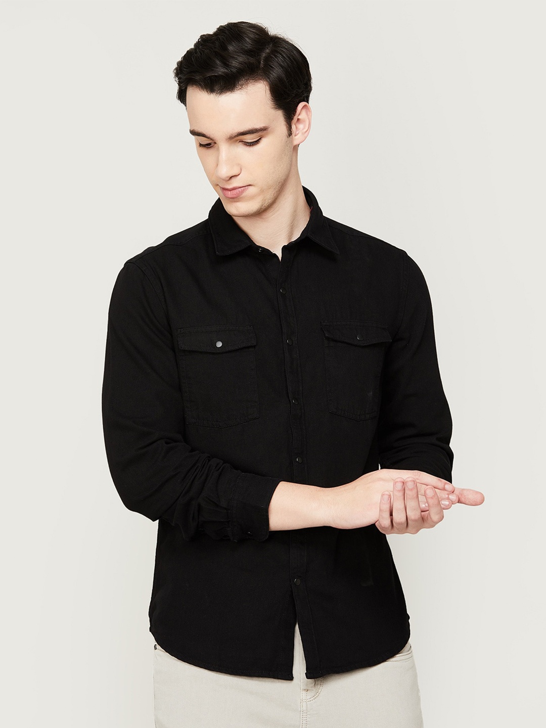 Fame Forever by Lifestyle Men Casual Cotton Shirt, Black
