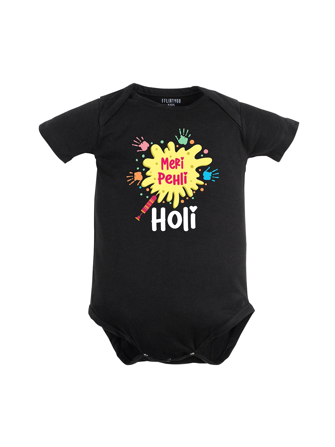 

FFLIRTYGO Infants Kids Printed Pure Cotton Romper, Black