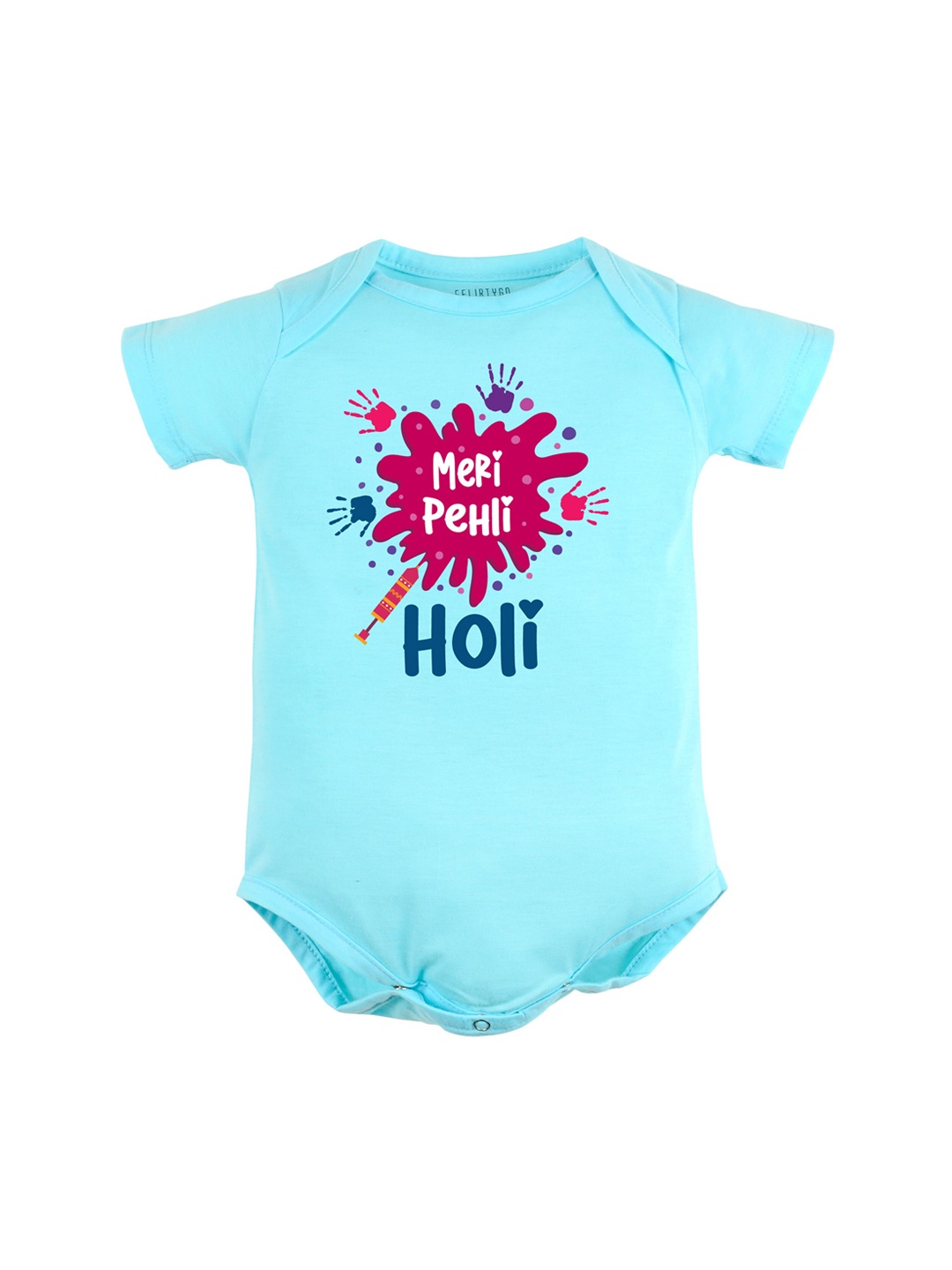 

FFLIRTYGO Infants Kids Holy Printed Pure Cotton Bodysuit, Turquoise blue