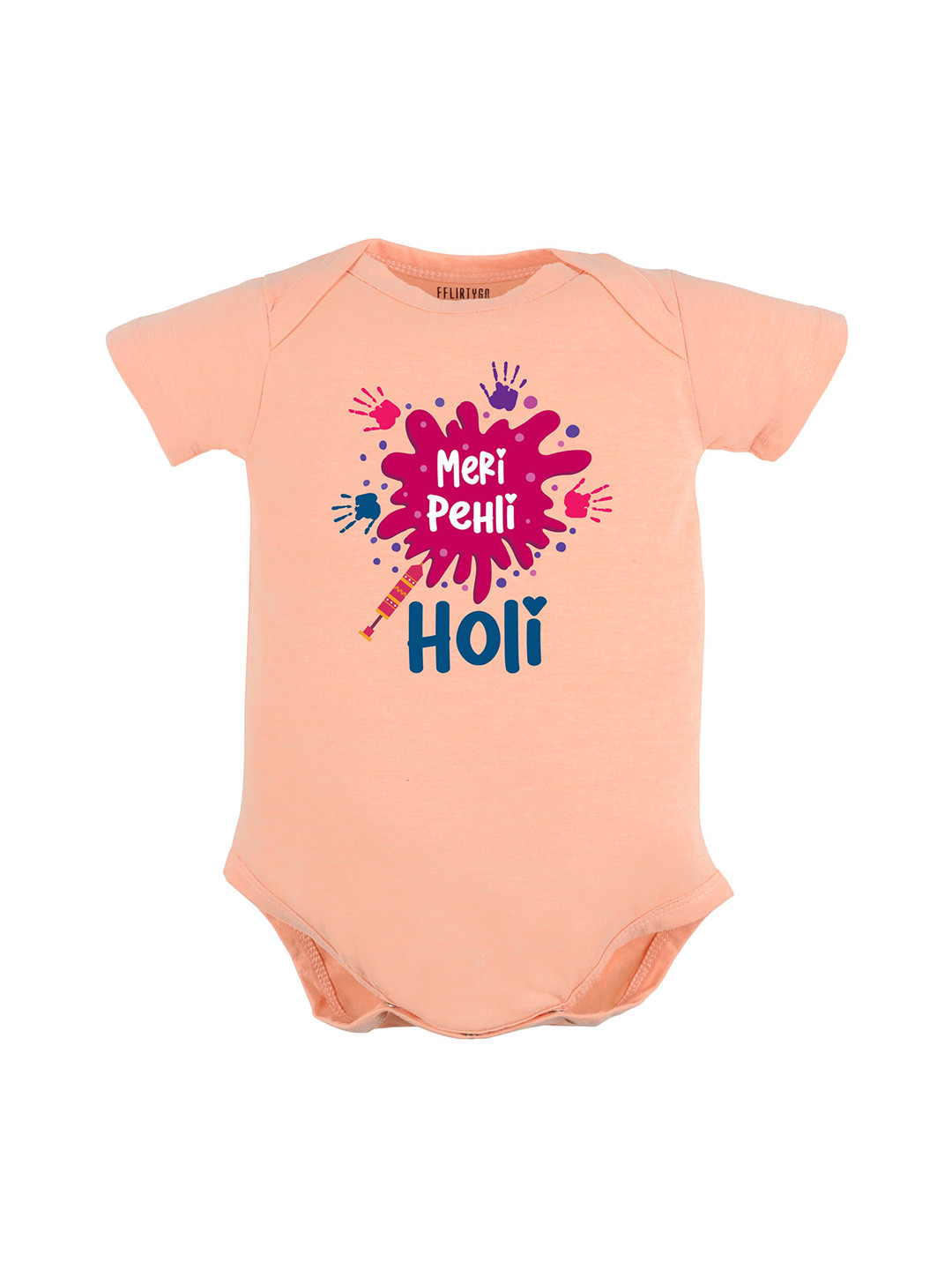 

FFLIRTYGO Infants Kids Holi Printed Pure Cotton Bodysuit, Peach