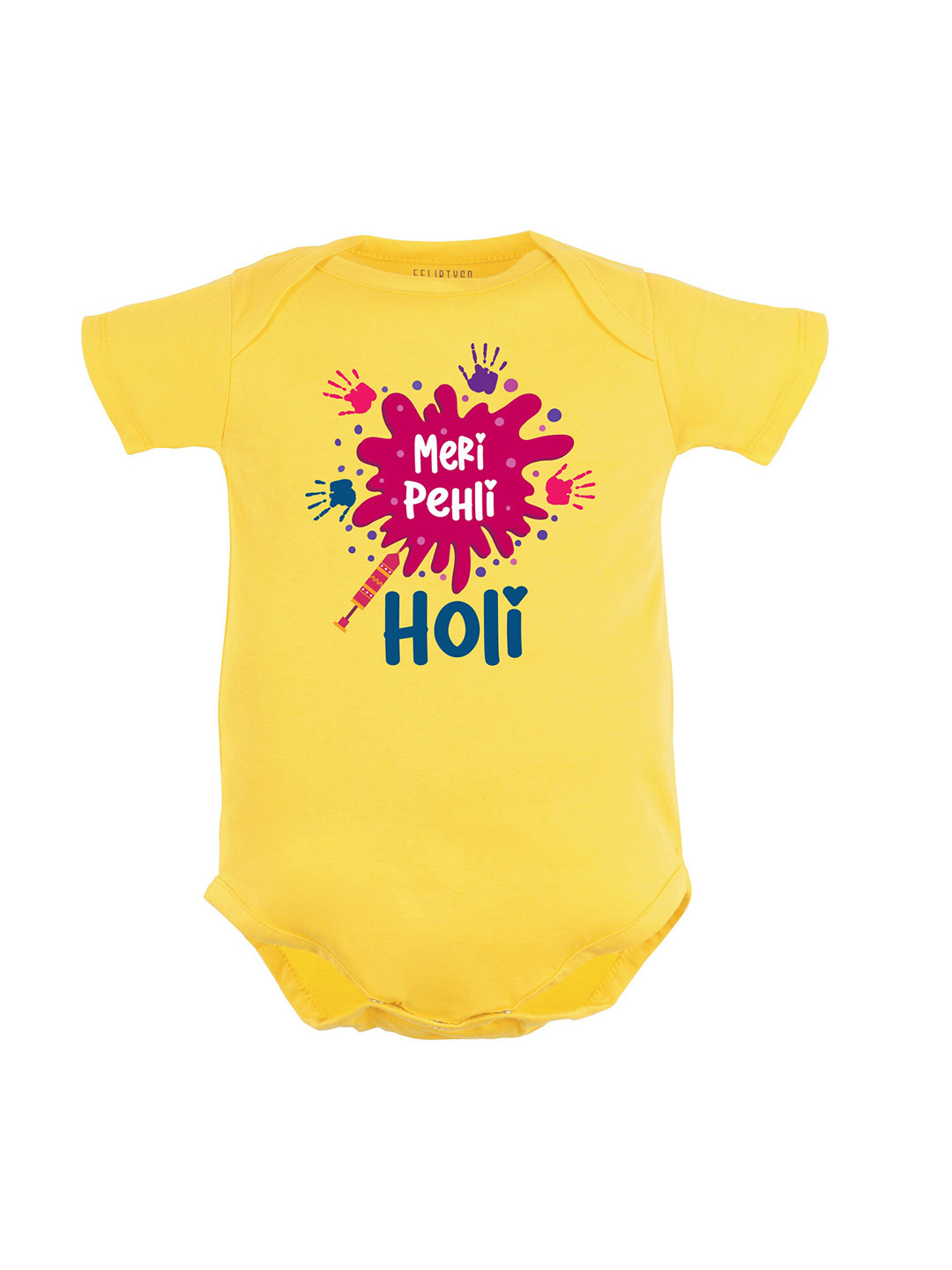 

FFLIRTYGO Infants Kids Holi Printed Pure Cotton Bodysuit, Yellow
