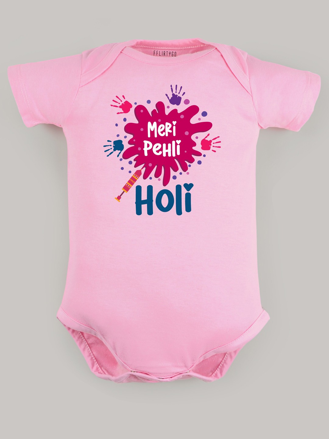

FFLIRTYGO Infants Kids Baby Holi Printed Pure Cotton Bodysuit, Pink