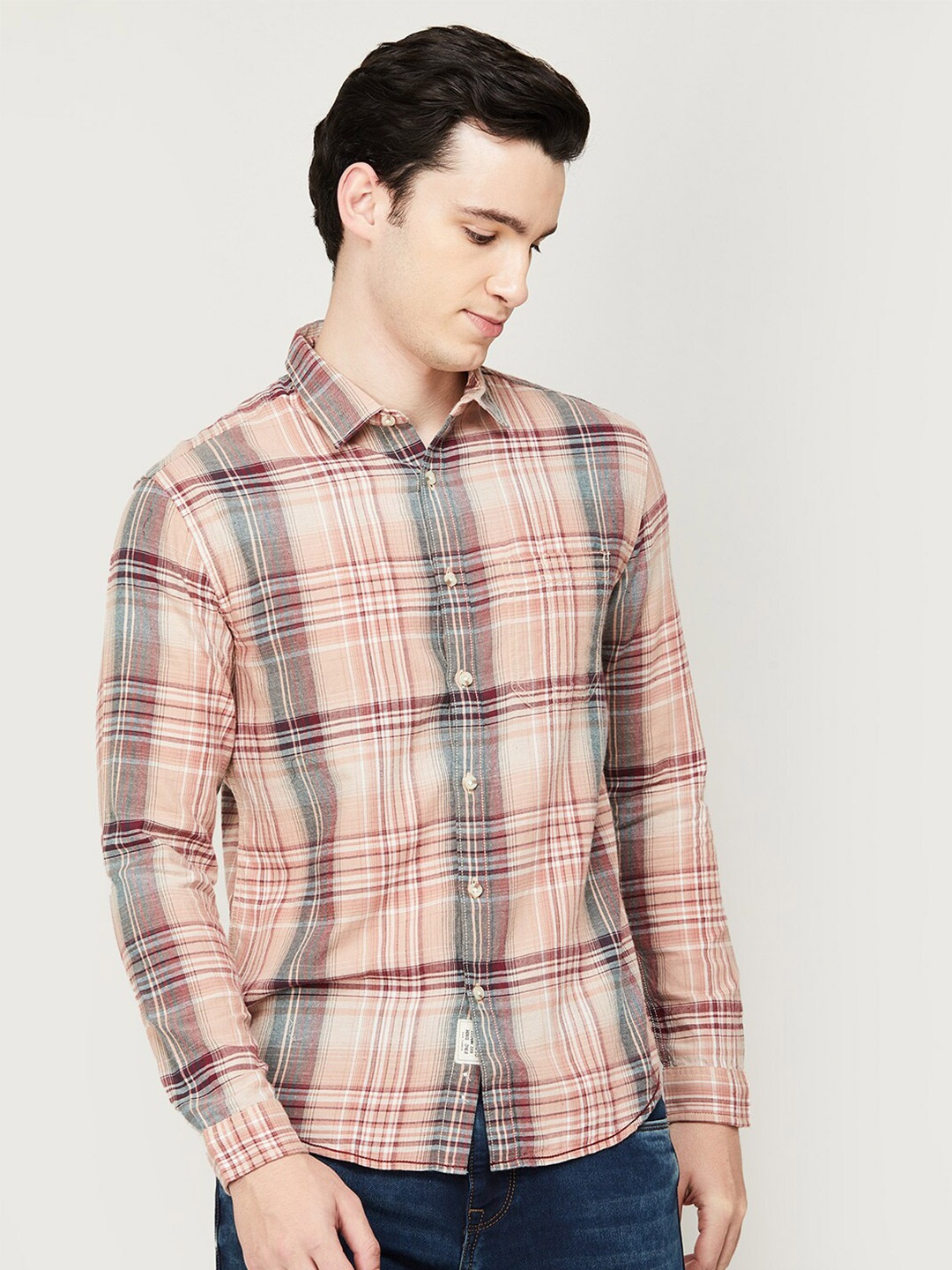 

Forca by Lifestyle Men Tartan Checks Casual Shirt, Orange