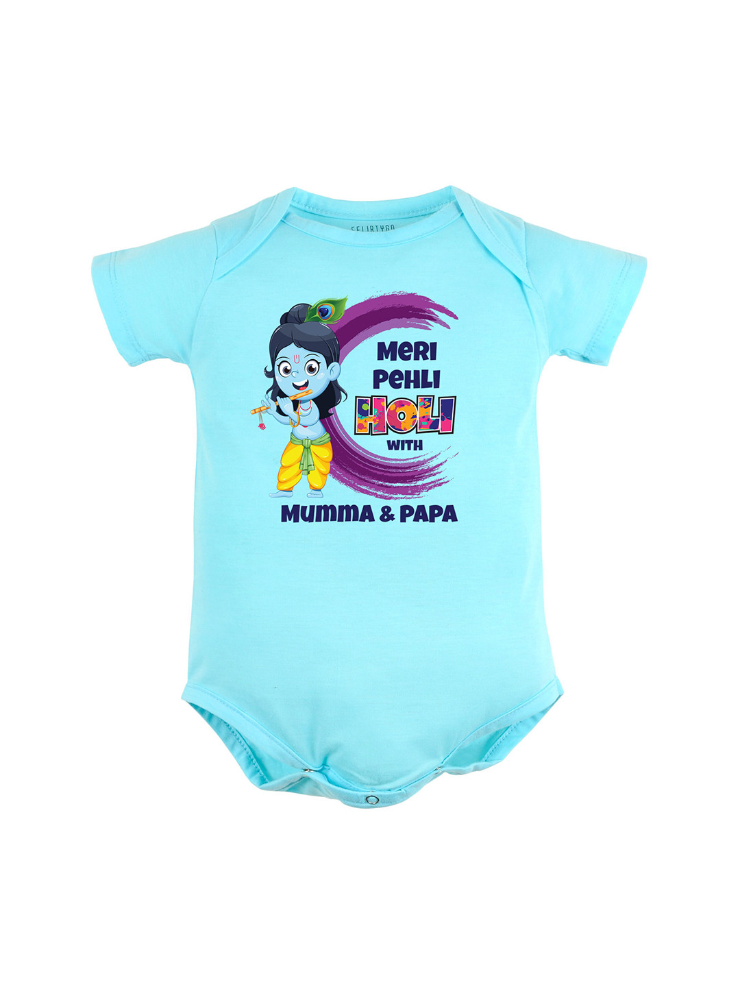 

FFLIRTYGO Infants Holi Printed Pure Cotton Bodysuit, Turquoise blue