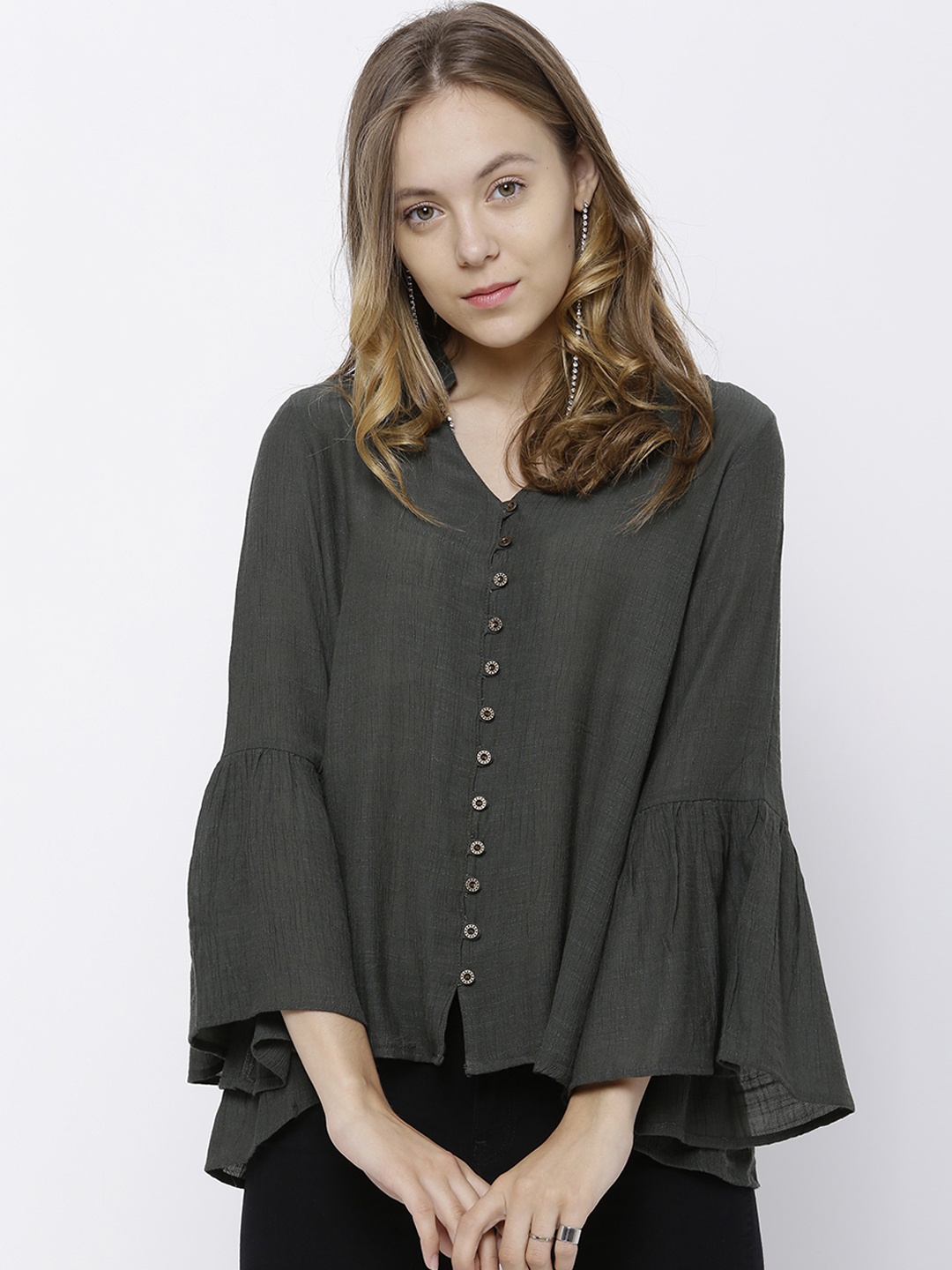 

Tokyo Talkies Women Olive Green Solid Top