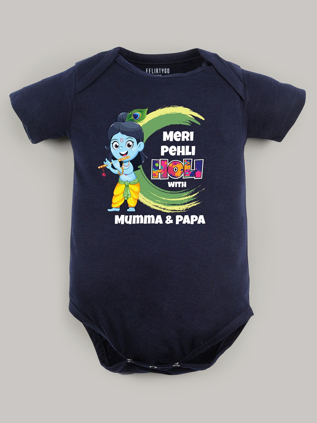 

FFLIRTYGO Kids Printed Pure Cotton Romper, Navy blue