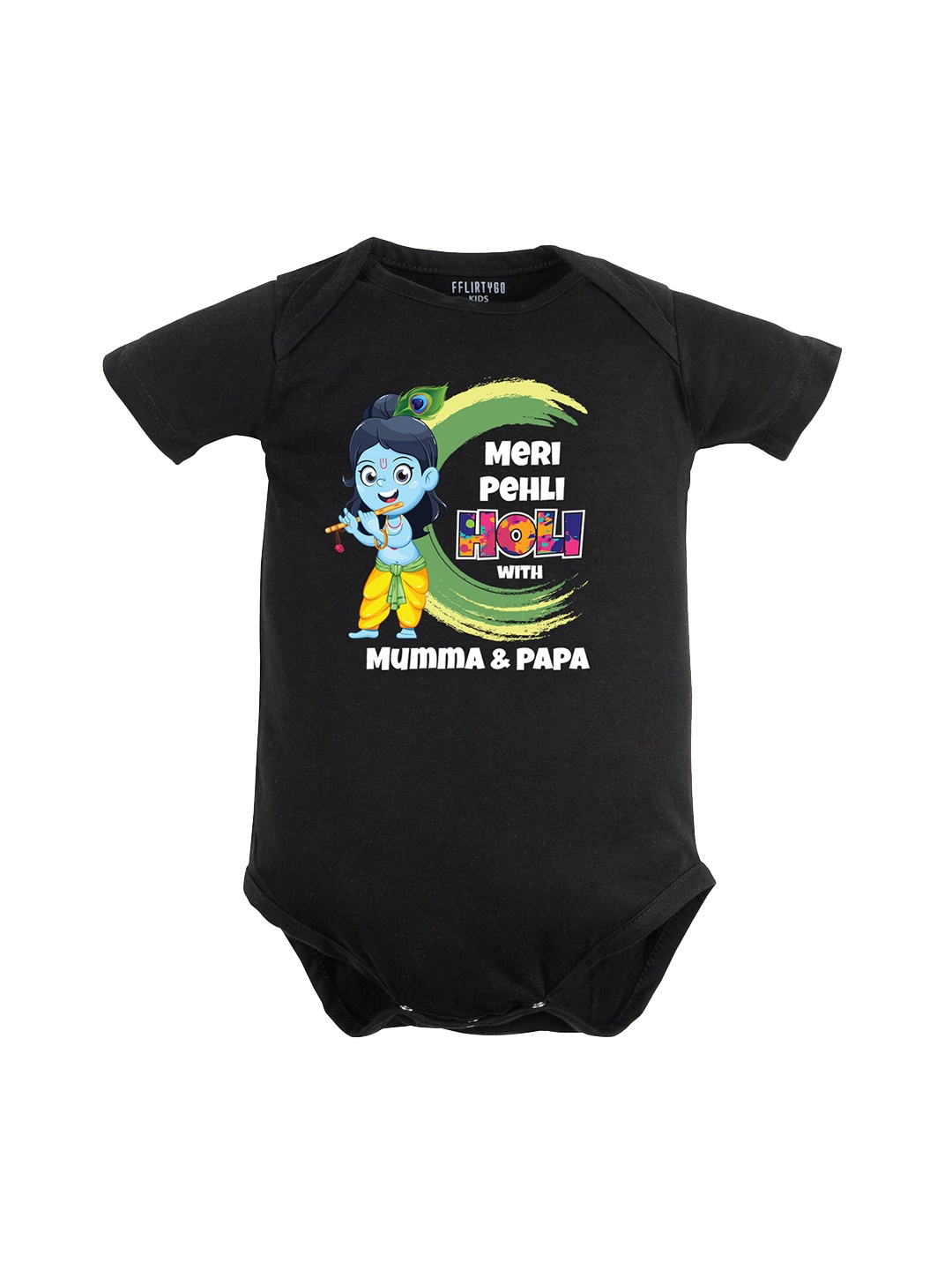 

FFLIRTYGO Kids Printed Pure Cotton Romper, Black