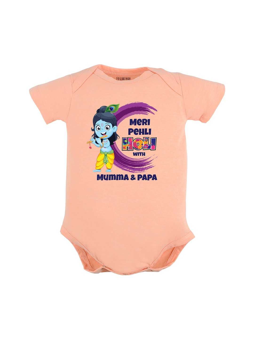 

FFLIRTYGO Kids Printed Pure Cotton Romper, Peach