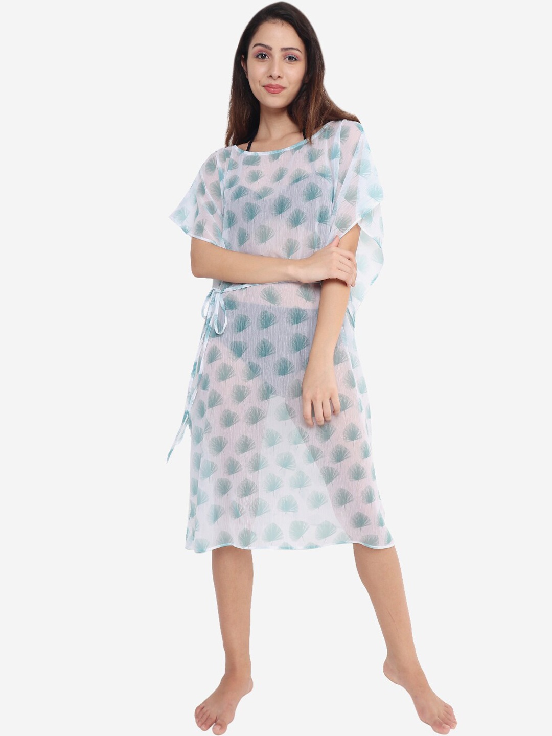 

Beau Design Women Printed Kaftan Style Cover Up Dress, White