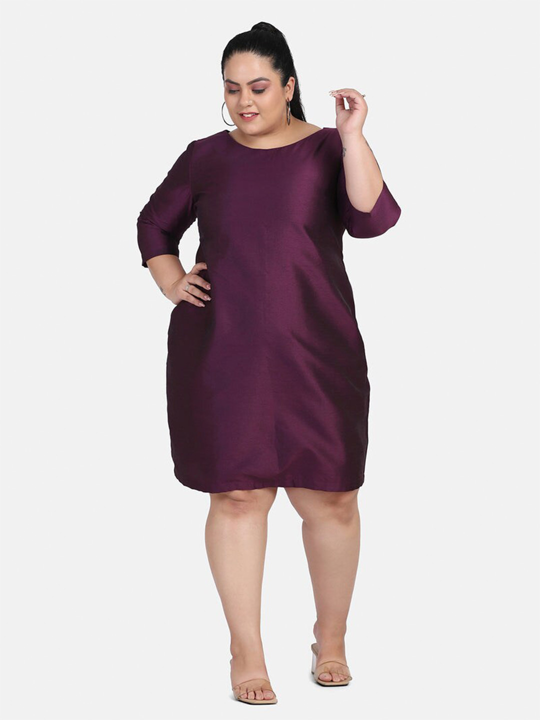 

PowerSutra Plus Size Round Neck Sheath Dress, Purple
