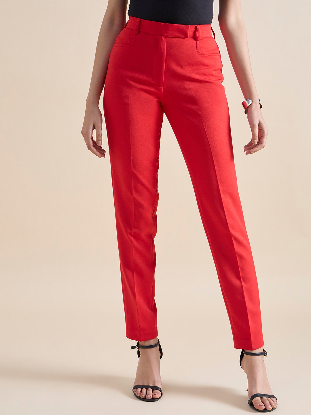 

PowerSutra Women Slim Fit Trousers, Red