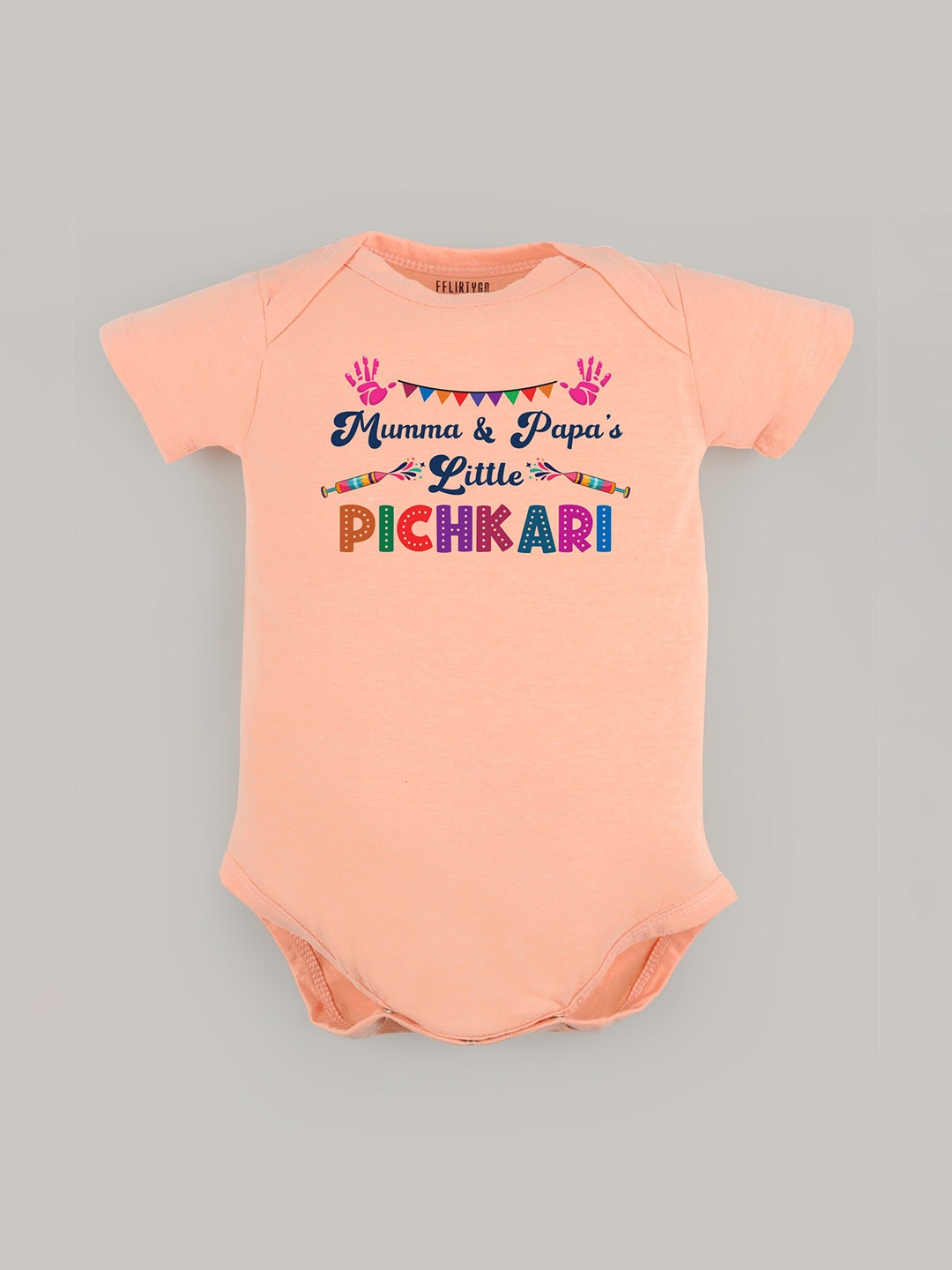 

FFLIRTYGO Kids Printed Pure Cotton Romper, Peach