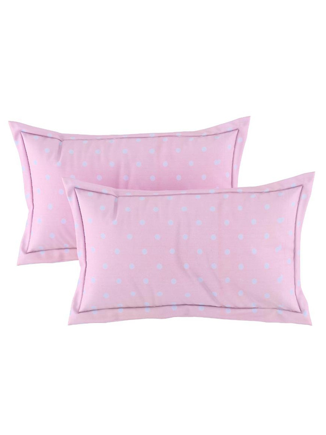 A Homes Grace Pink & White 2 Pieces Polka Dots Printed Cotton 144TC Pillow Covers