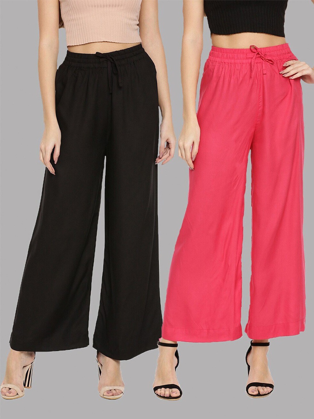 

TWIN BIRDS Women Pack Of 2 Wide Leg Palazzos, Black