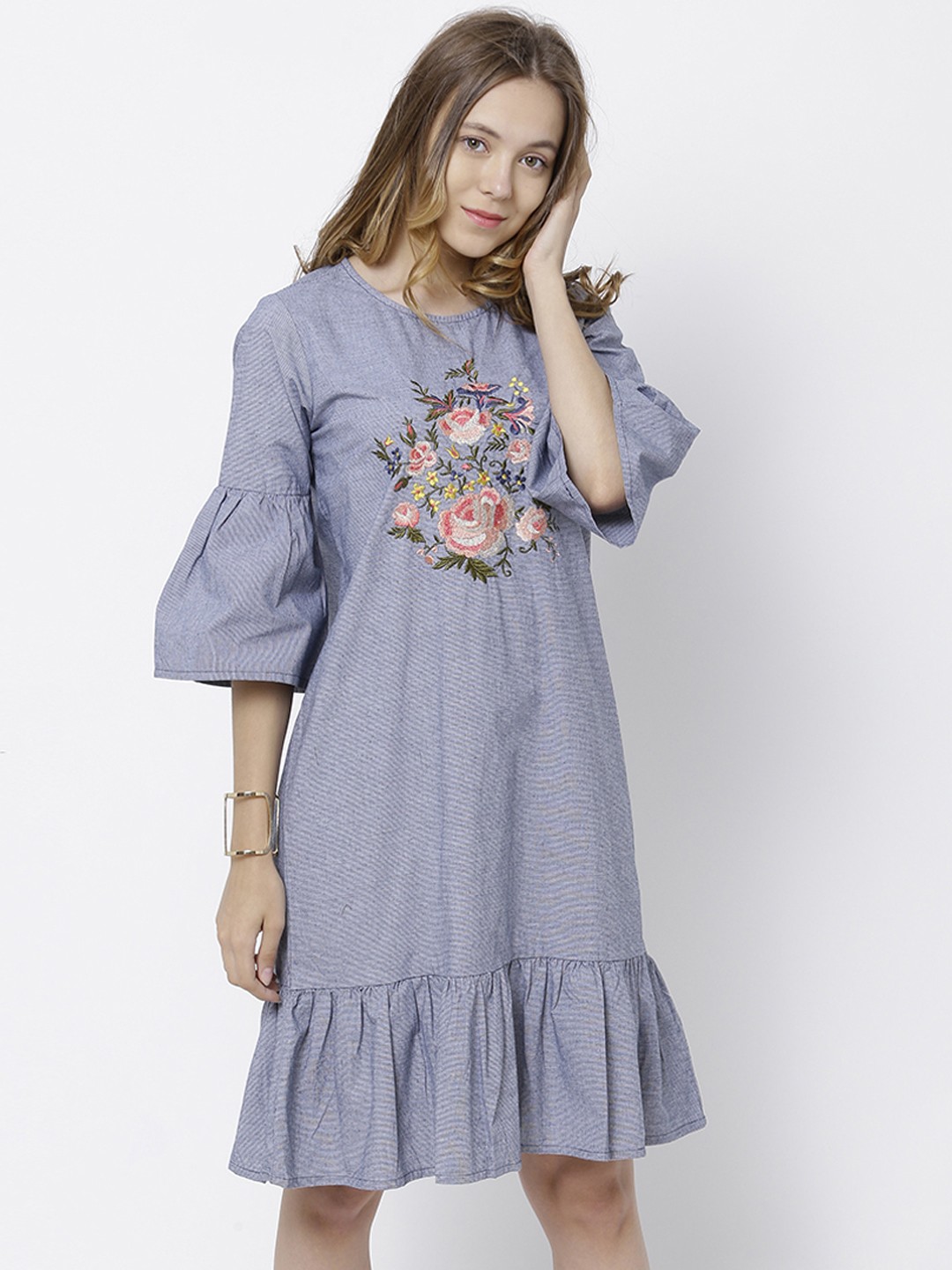 

Tokyo Talkies Women Navy Blue & White Self-Design A-Line Dress