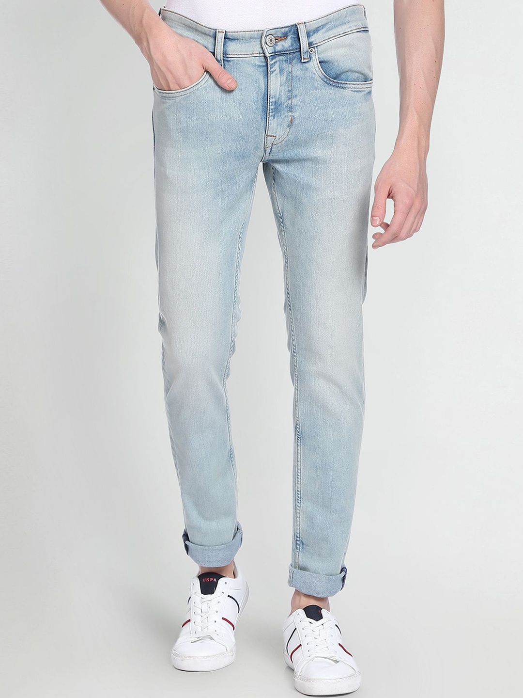 

U.S. Polo Assn. Denim Co. Men Mid Rise Slim Fit Jeans Heavy Fade Jeans, Blue