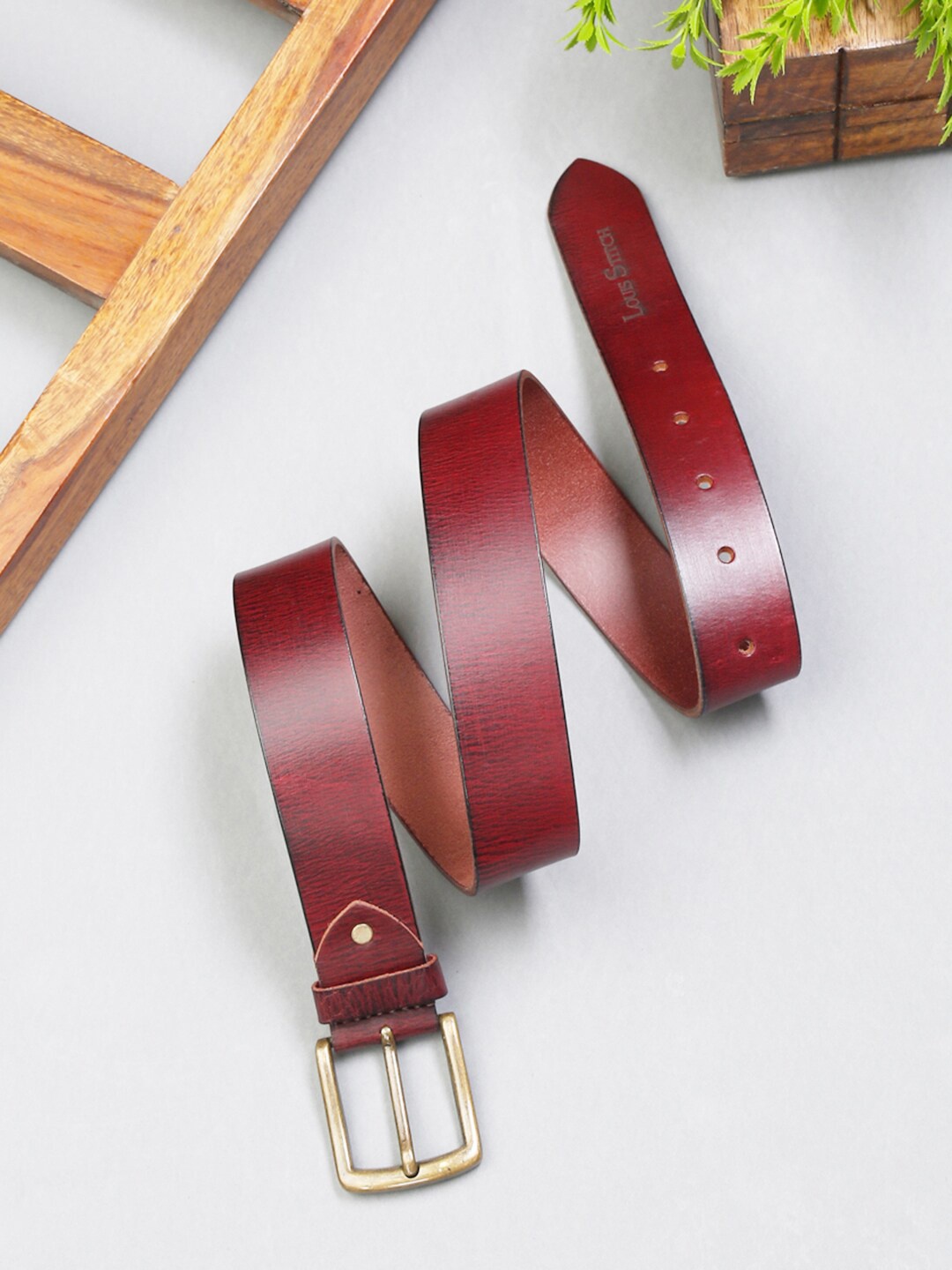 

LOUIS STITCH Men Premium Leather Casual Belt, Maroon
