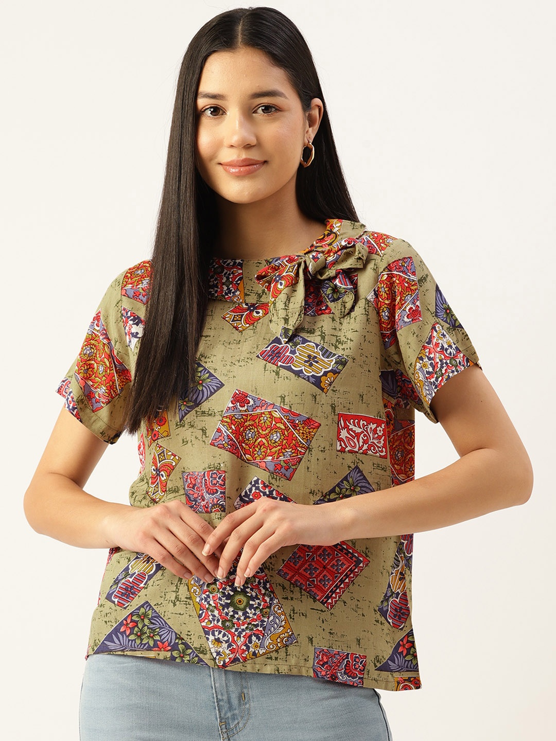 

Alsace Lorraine Paris Floral Print Peter Pan Collar Crepe Top, Olive