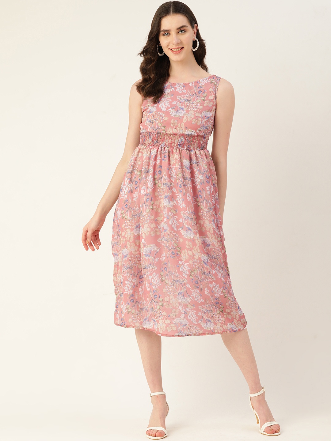 

Alsace Lorraine Paris Floral Georgette A-Line Midi Dress, Pink