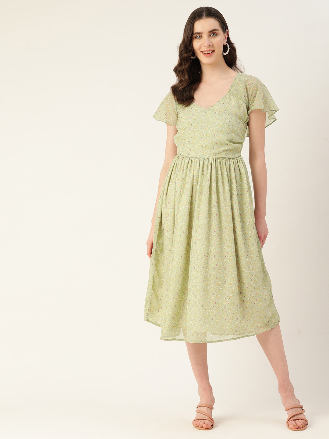 

Alsace Lorraine Paris Floral Georgette Midi Dress, Green