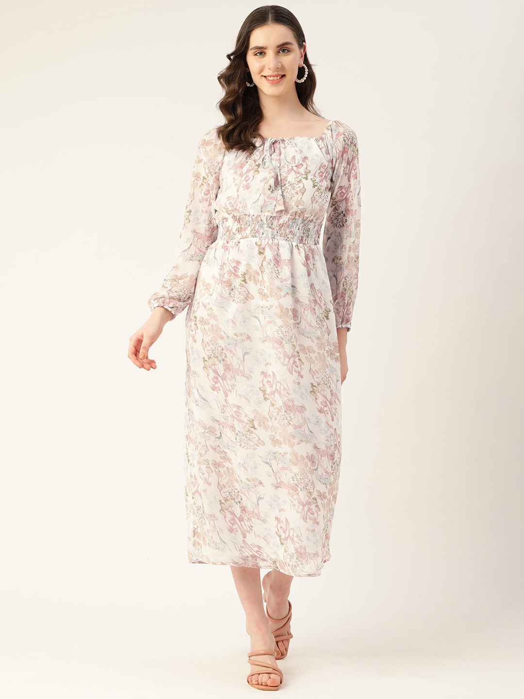 

Alsace Lorraine Paris Floral A-Line Midi Dress, White