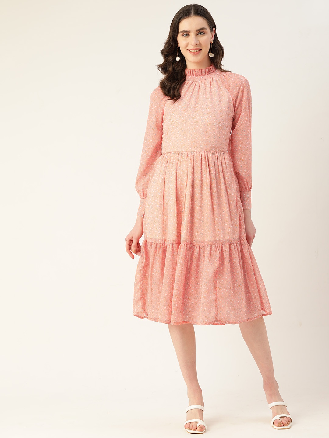

Alsace Lorraine Paris Floral Georgette A-Line Midi Dress, Peach
