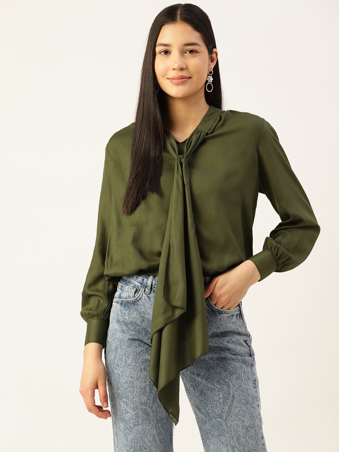 

Alsace Lorraine Paris Tie-Up Neck Top, Olive