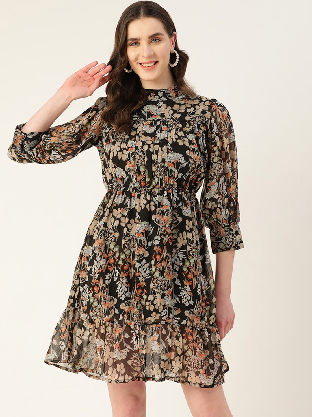 

Alsace Lorraine Paris Floral Georgette A-Line Dress, Black