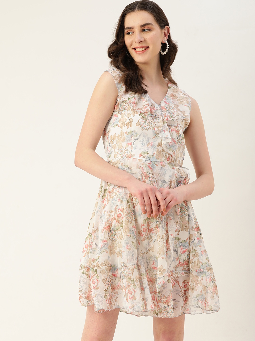 

Alsace Lorraine Paris Floral Georgette A-Line Dress, White