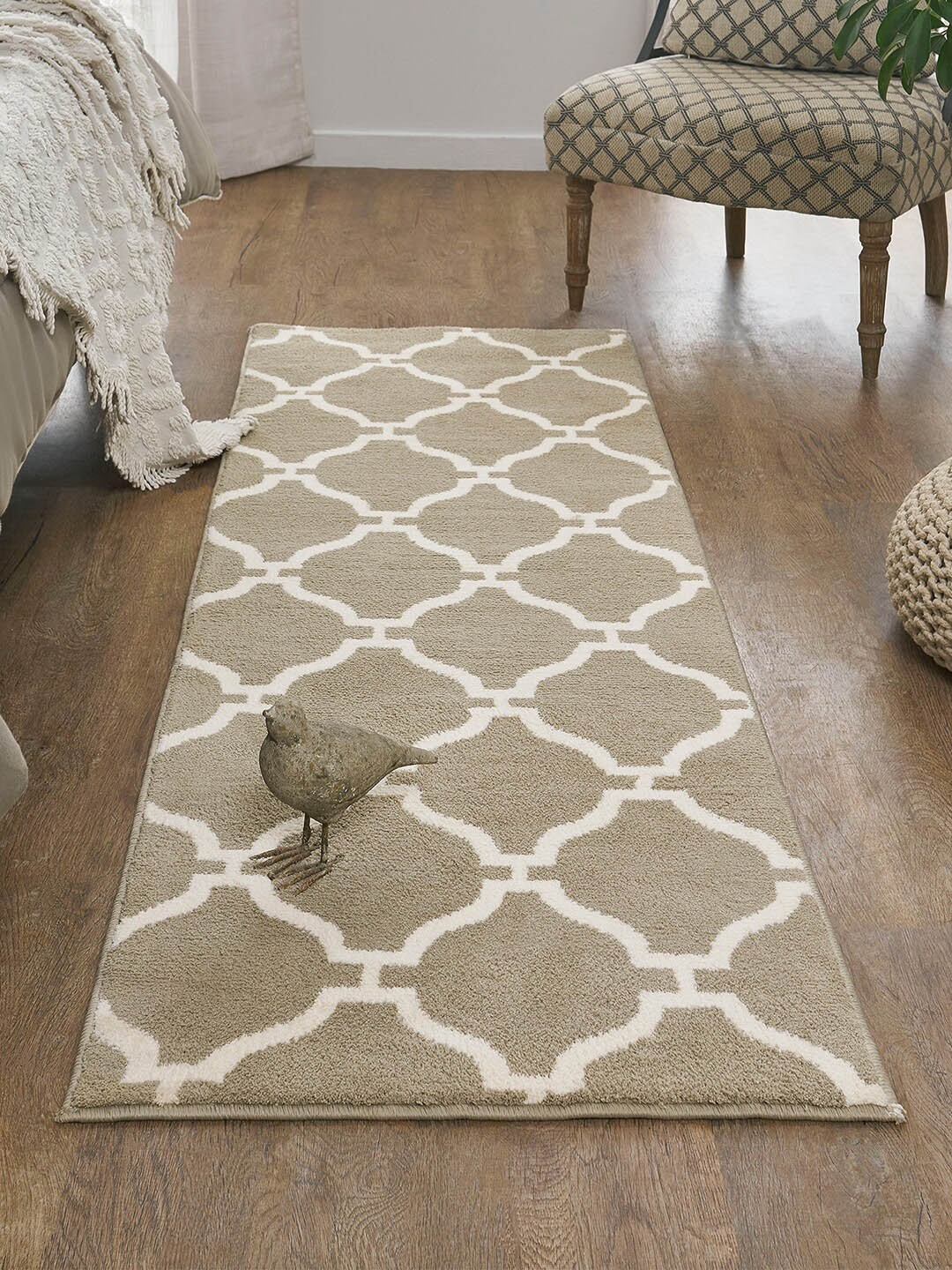 

MYTRIDENT Moroccan Mante Beige White Geometric Patterned 3155 GSM Floor Runner