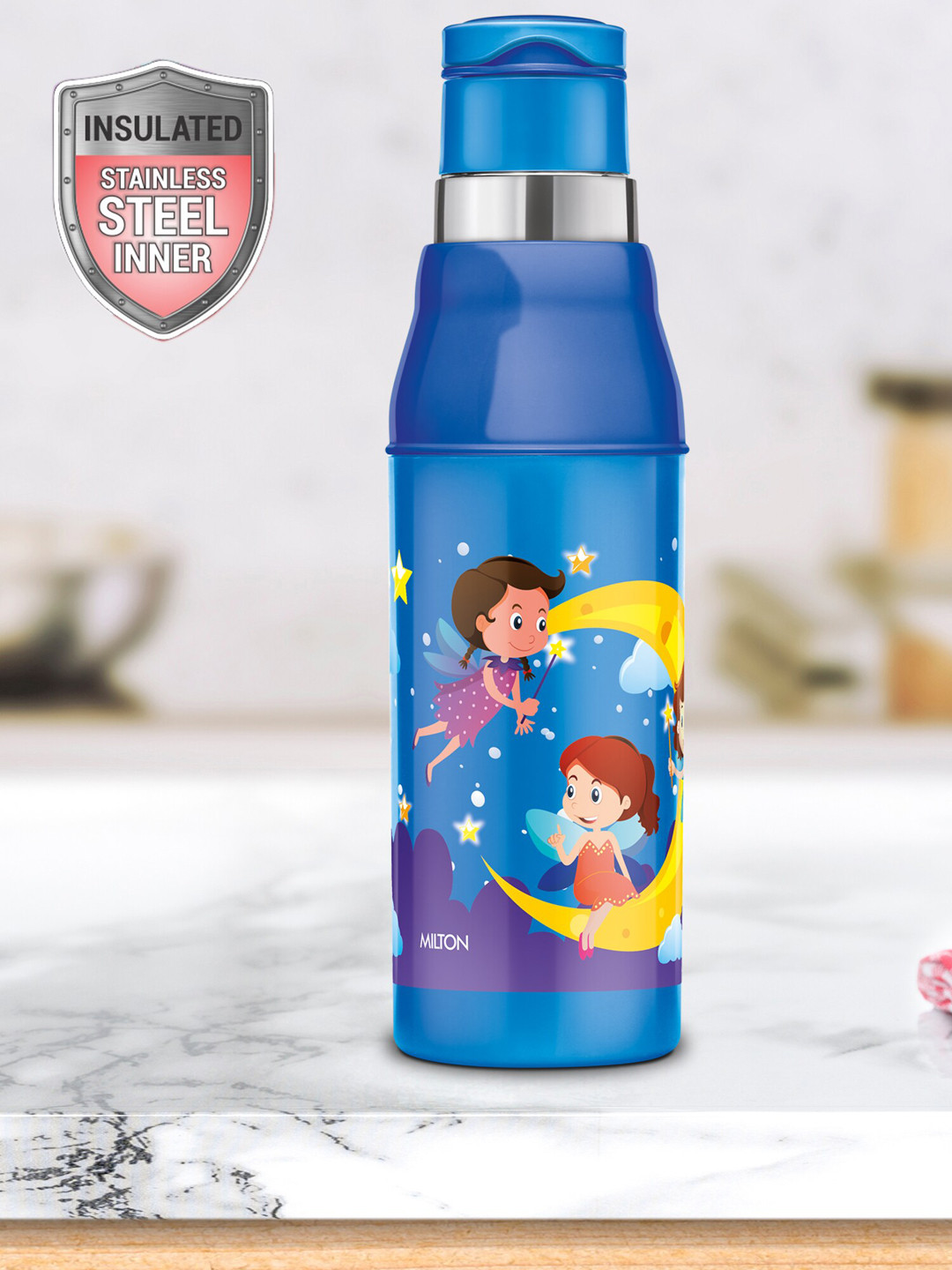 

Milton Kool Steelight 600 Blue Insulated Inner Steel School Kids Water Bottle 520 ml