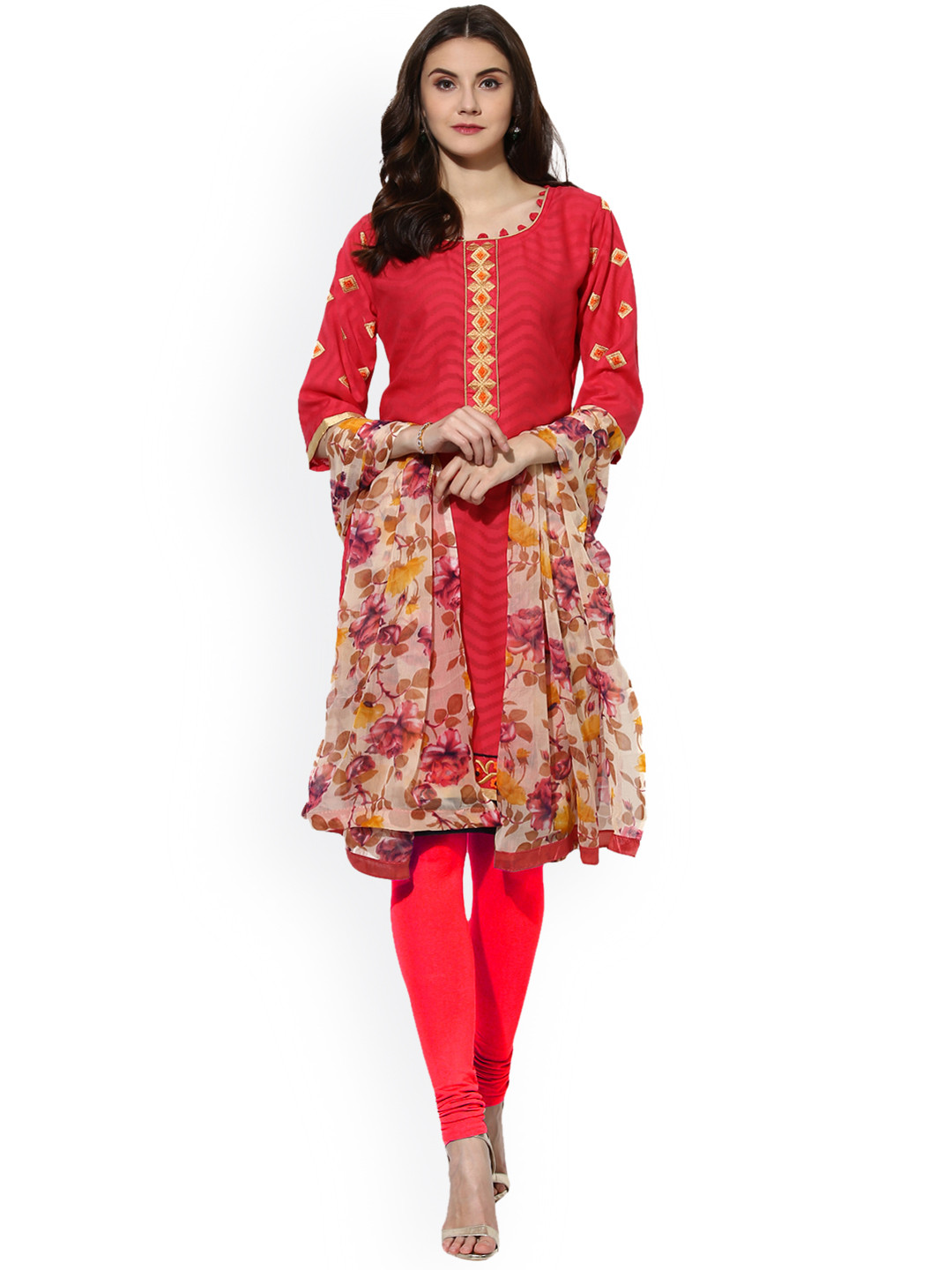 

Saree mall Red Cotton Blend Unstitched Dress Material