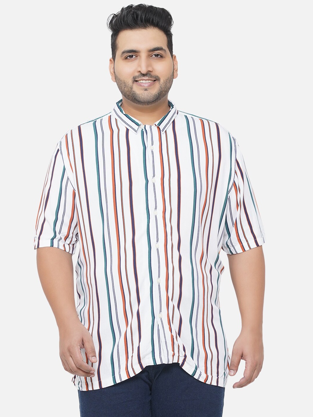 

Santonio Men Plus Size Classic Striped Casual Cotton Shirt, White