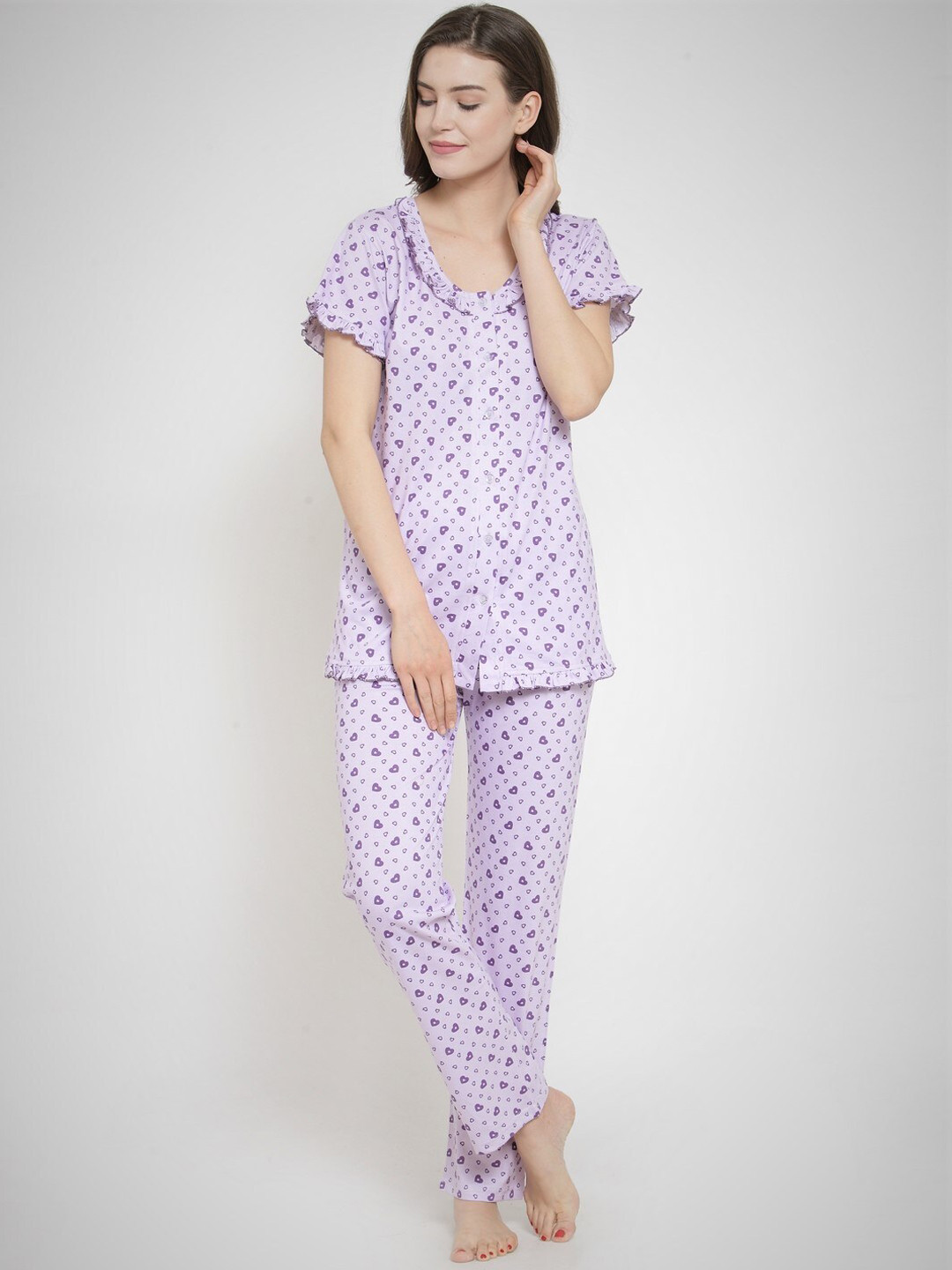 

Claura Women Conversational Printed Pure Cotton Night Suit, White